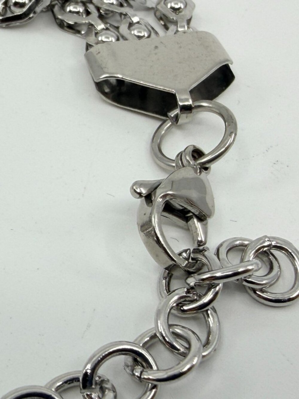 Silver Tone Geometric Multi-Row Chain Bracelet - Boho Statement Jewelry - Picture 7 of 11